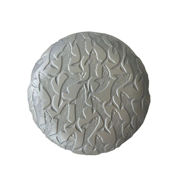 Glass serving decorative plate with blue fish pattern on‎ silver background New - Picture 3 of 4